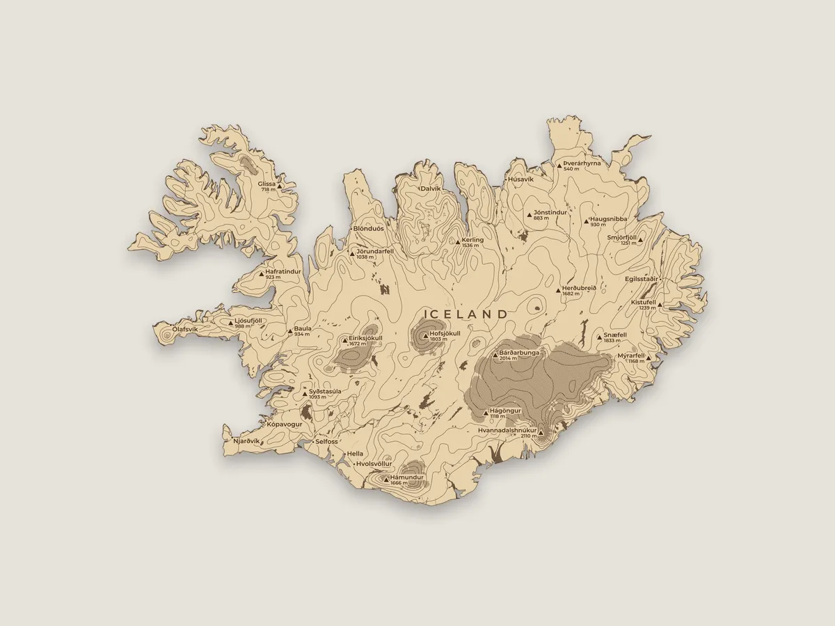 Iceland, cut along the coast