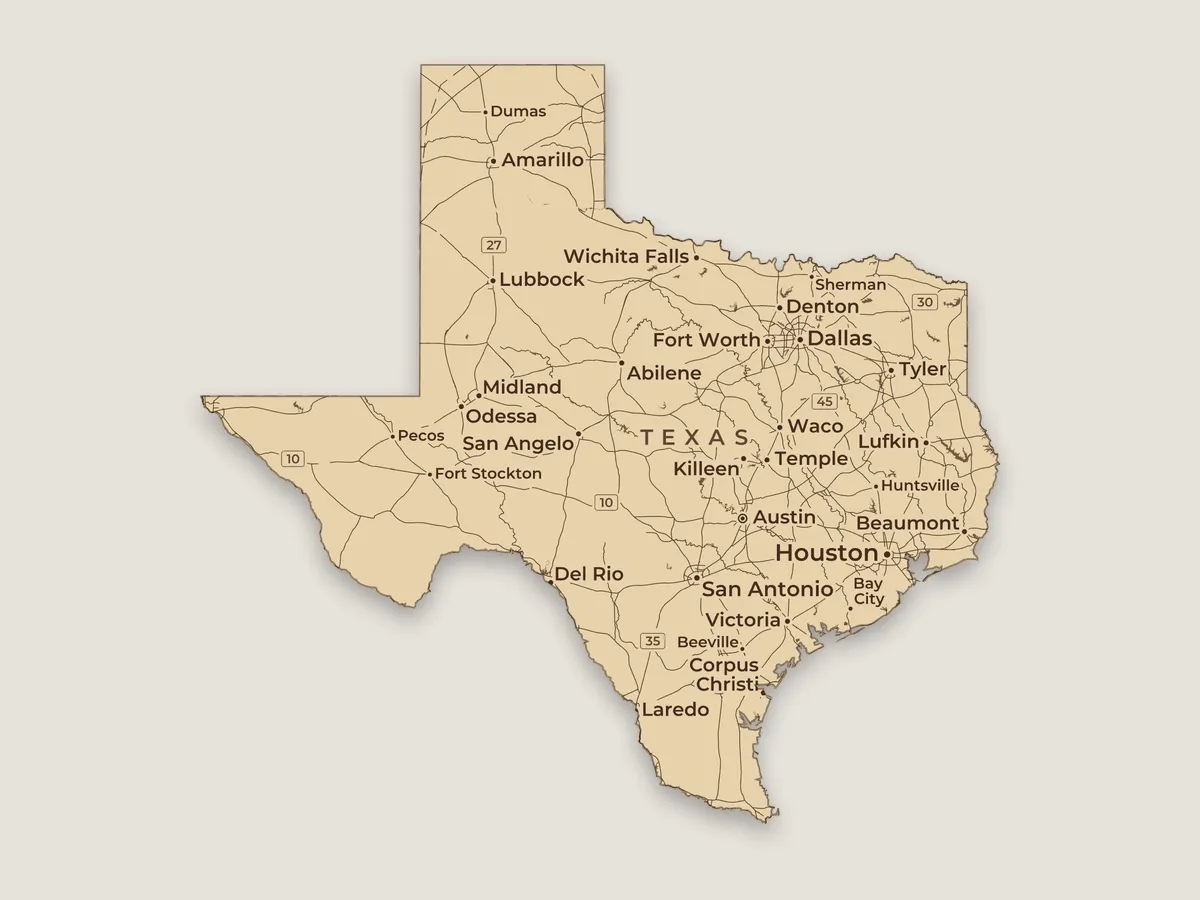 Texas, cut along the state line