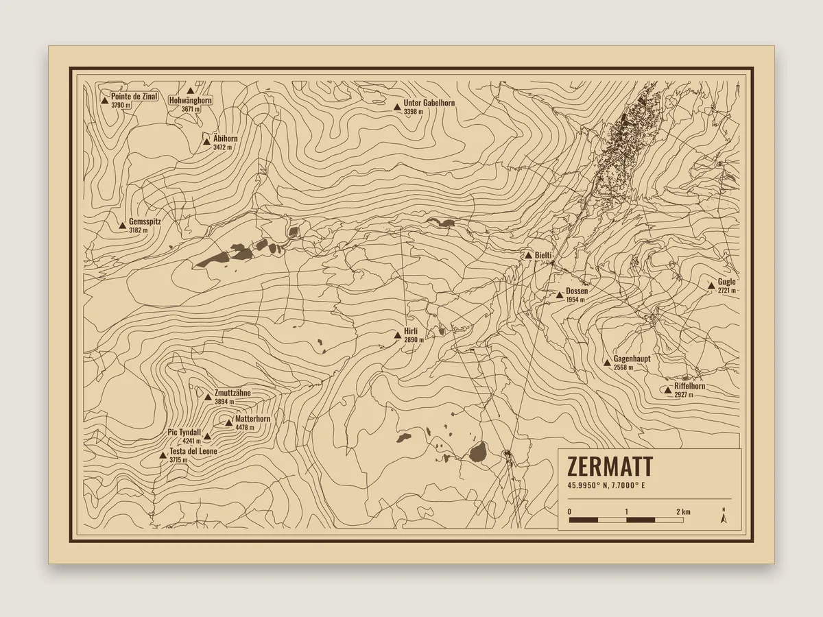 Zermatt, elevation lines