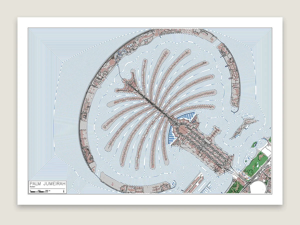 Palm Jumeirah in contours