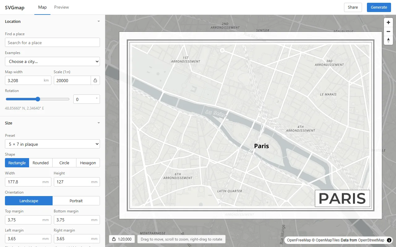 Framing central Paris on the map in SVGmap